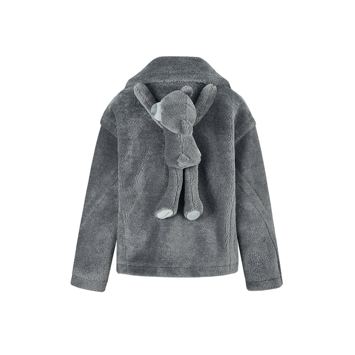 13De Marzo Back Plush Bear Lapel Fuzzy Coat Gray