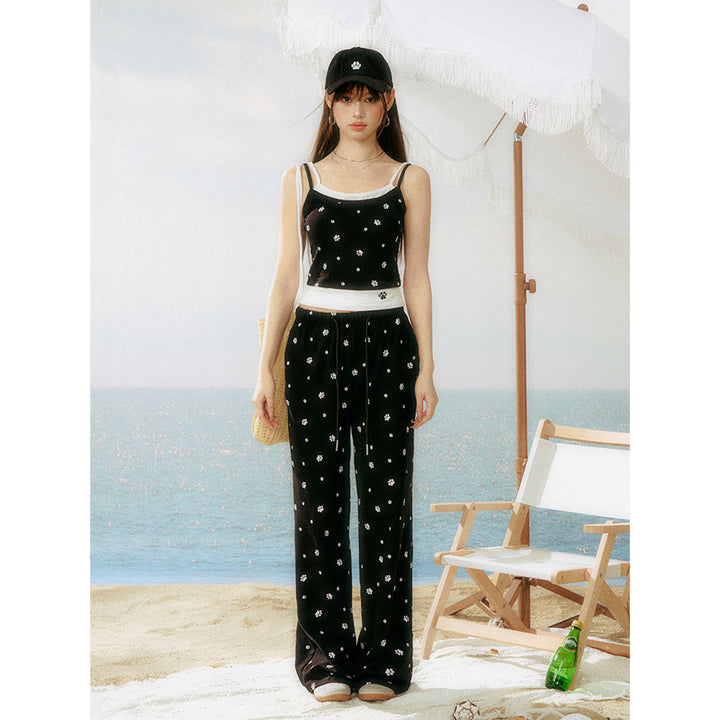 AsGony Dog Claw Waisted Casual Pants Black