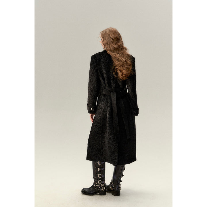 Via Pitti Fake-2-Piece Thicken Long Fleece Coat Black - Mores Studio