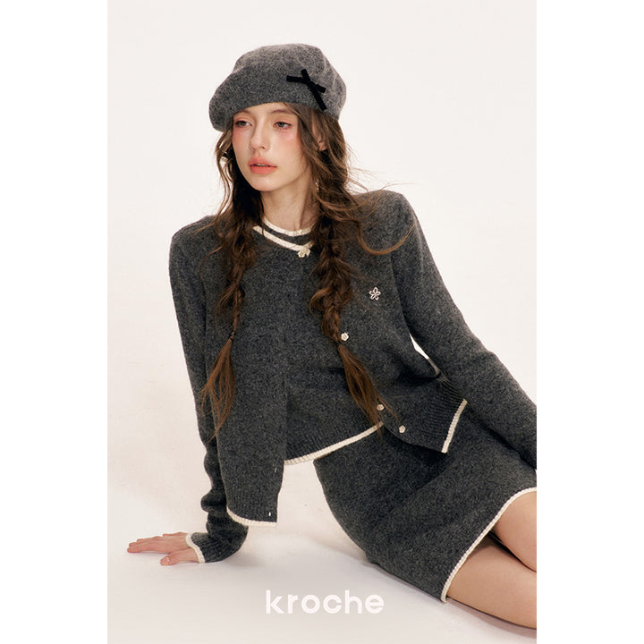 Kroche Color Blocked Edge Woolen Cardigan Gray