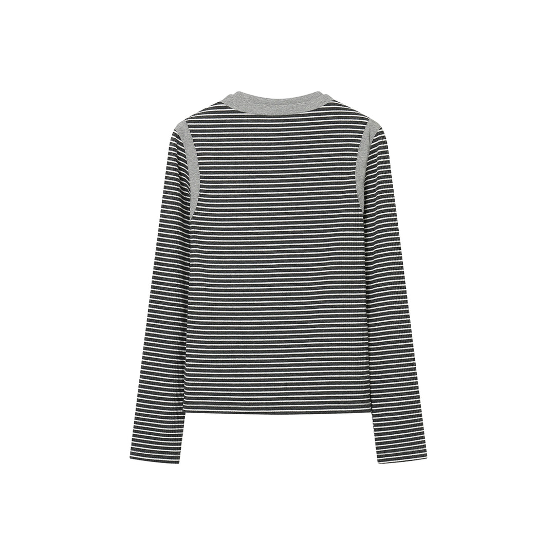 SomeSowe Color Blocked Striped Top Dark Grey