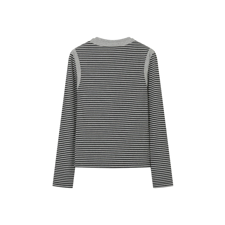 SomeSowe Color Blocked Striped Top Dark Grey