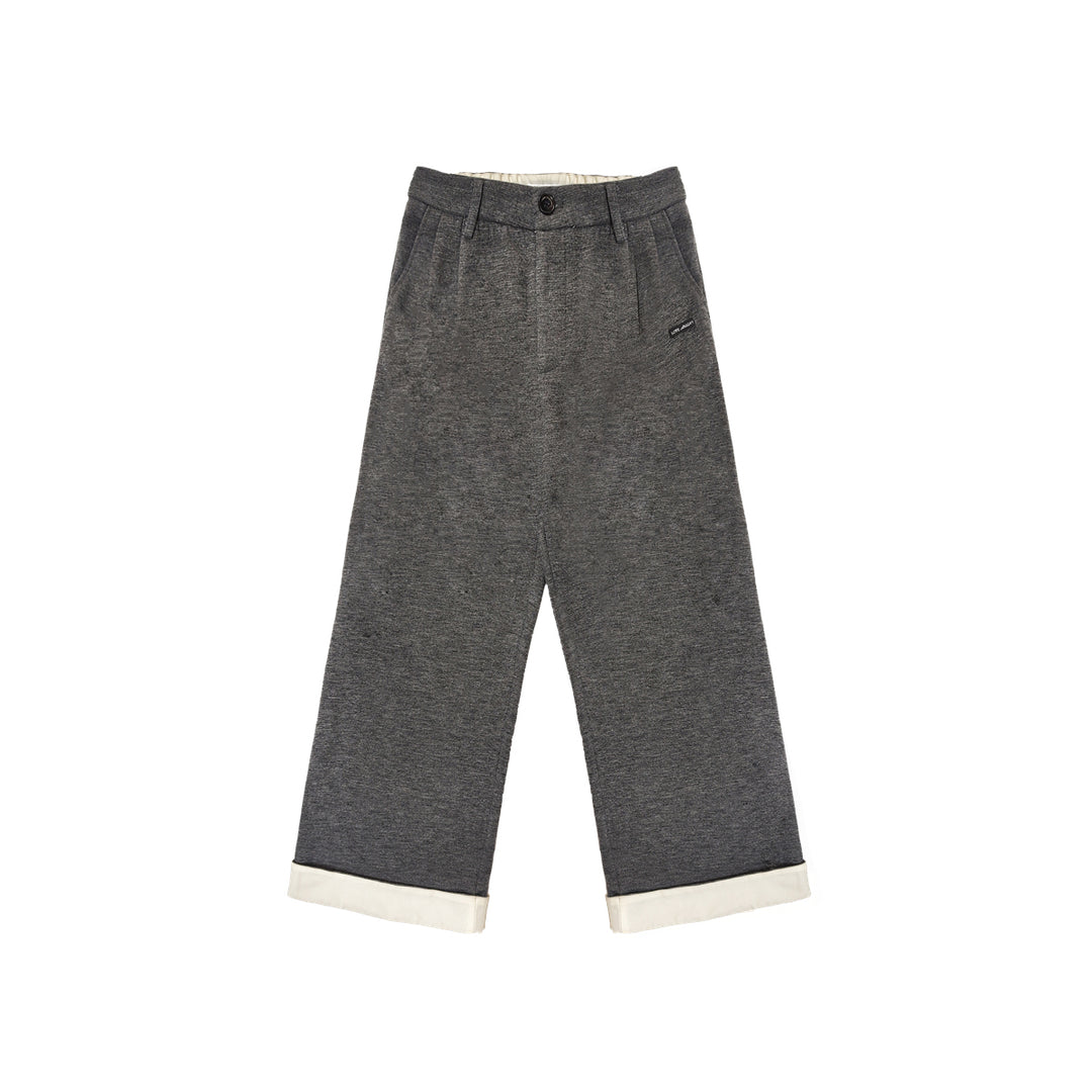 AsGony Color Blocked Turn Over Edge Casual Pants Dark Grey