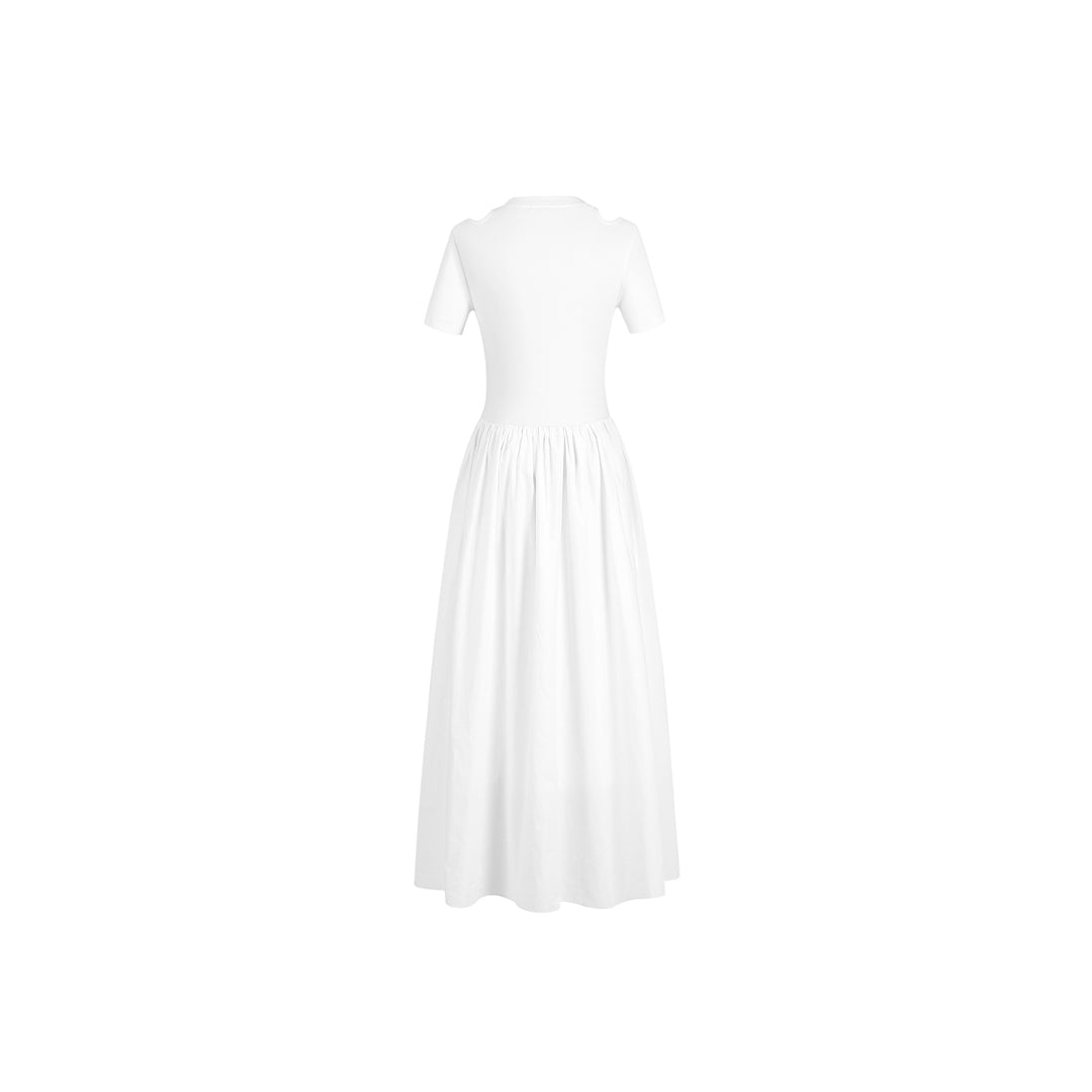 Three Quarters Rhinestone Logo Hollow-Out Dress White - Mores Studio
