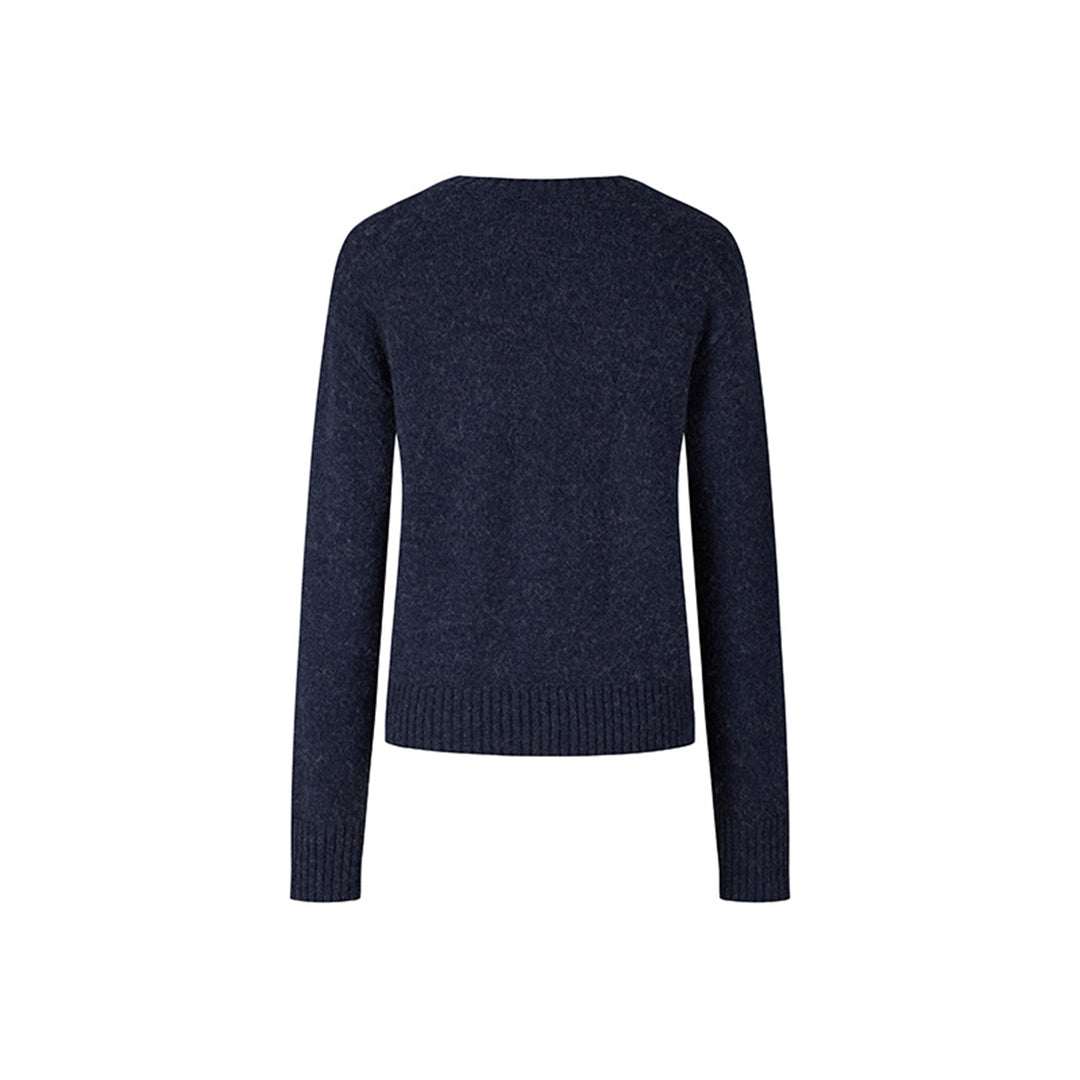 Herlian Contrast Color Bow Knitted Sweater Navy Blue