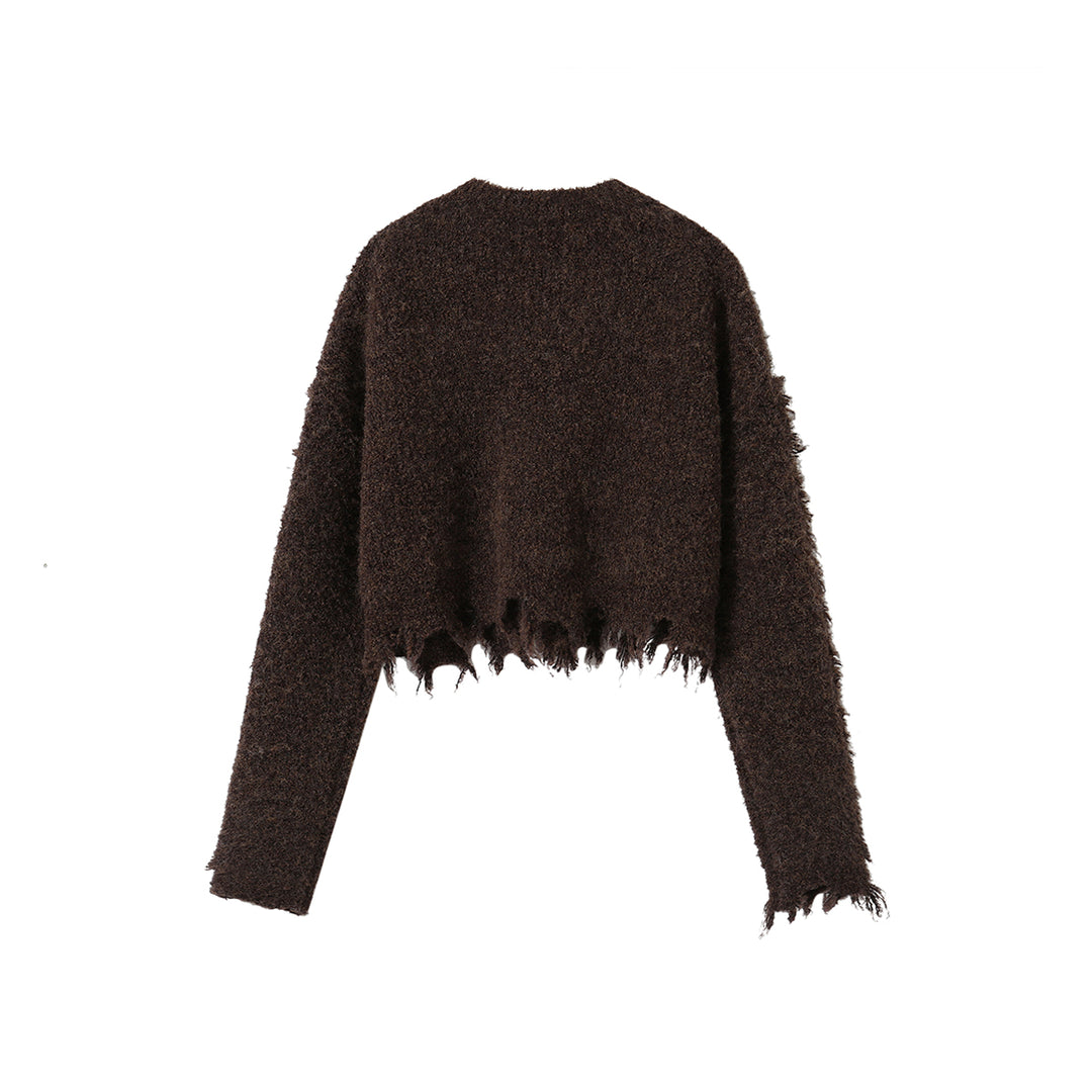 SomeSowe Vintage Destroy Edges Knit Cardigan Brown - Mores Studio