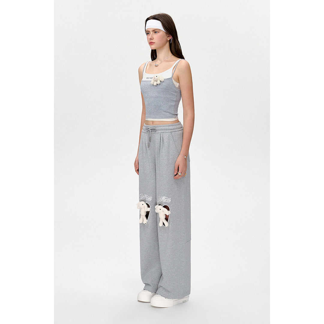 13De Marzo Doozoo Knee Hollow Out Heart Sweat Pants Gray