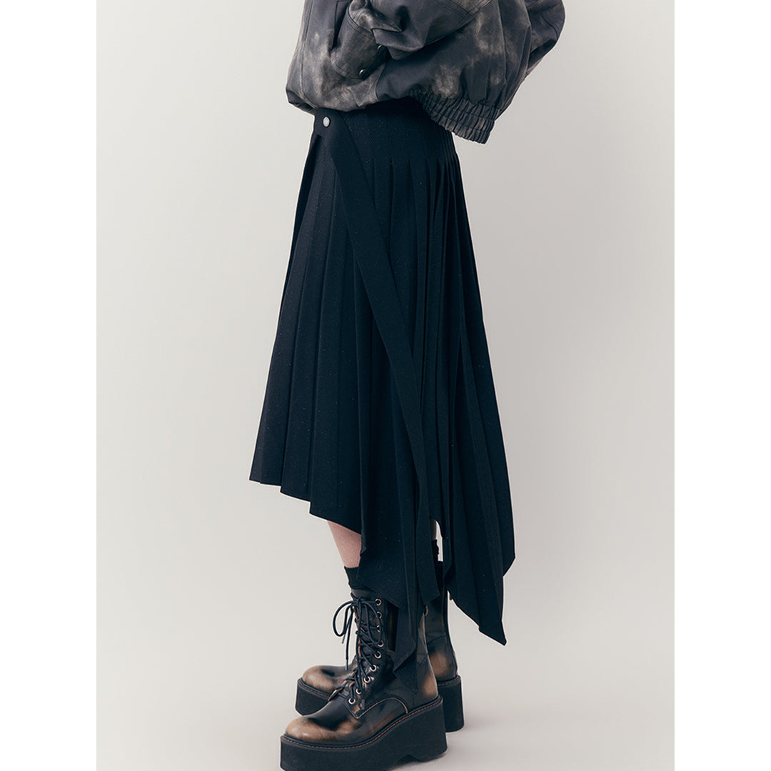 Anno Mundi Irregular Mid-Length Pleated Skirt Black