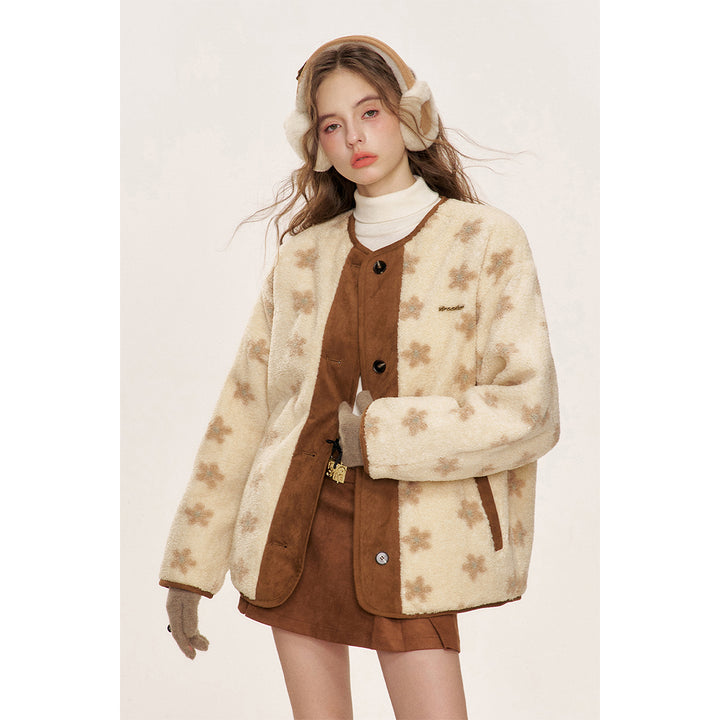 Kroche Reversible Suede Patchwork Padded Fleece Jacket