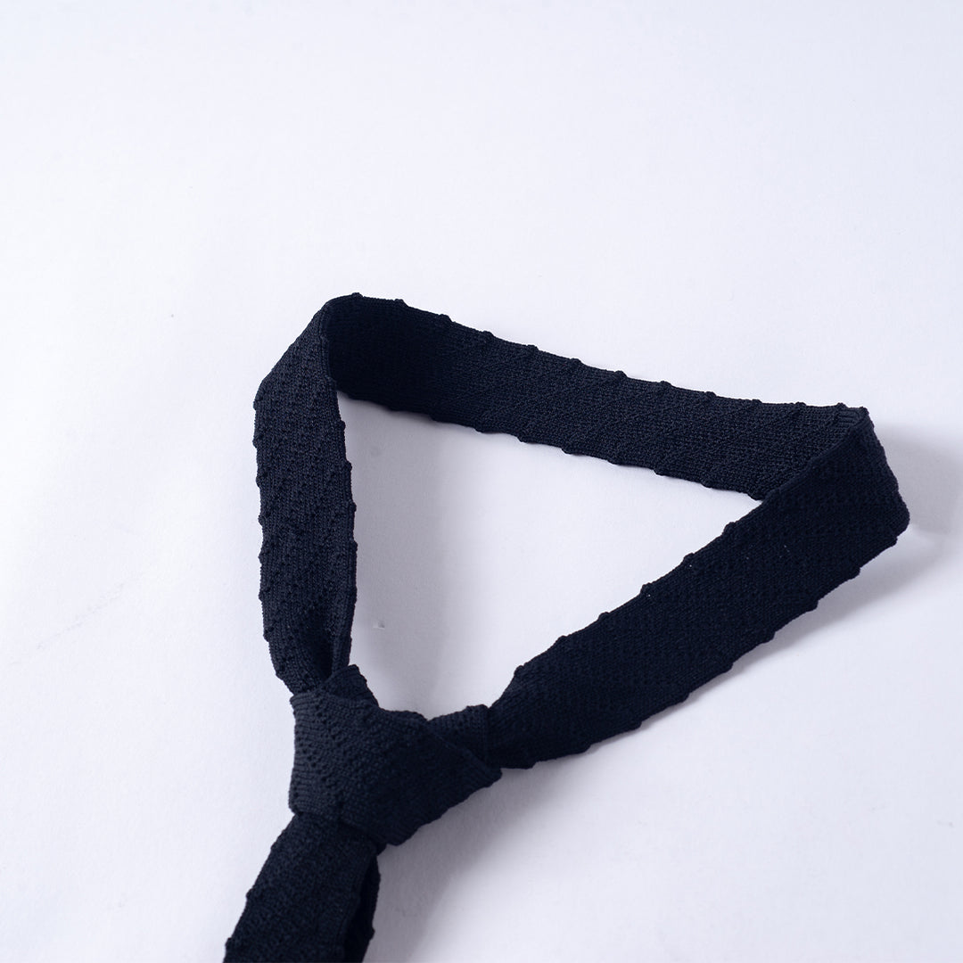 Three Quarters Logo Striped Contrast Knit Tie - Mores Studio