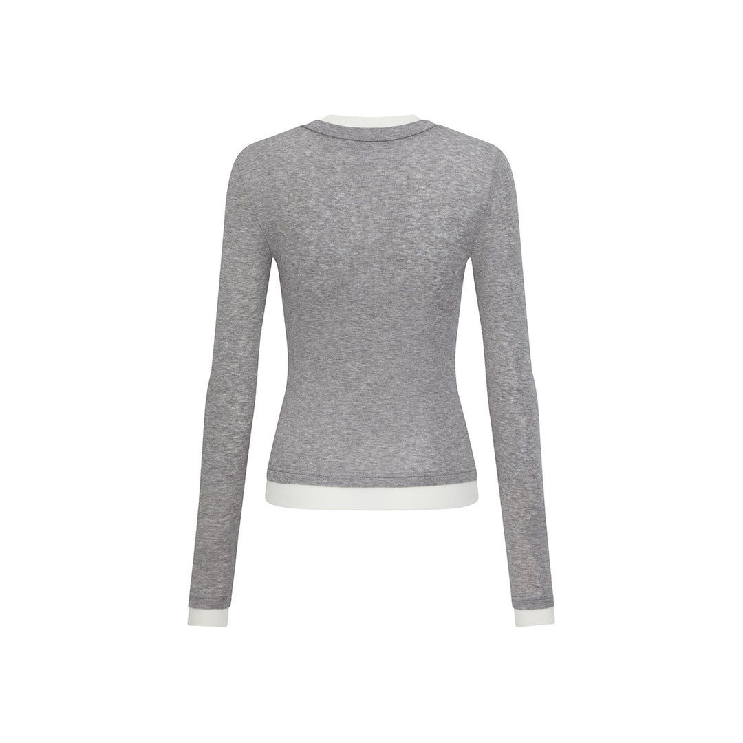 Three Quarters Fake-2-Piece Wool Knit Base Top Gray