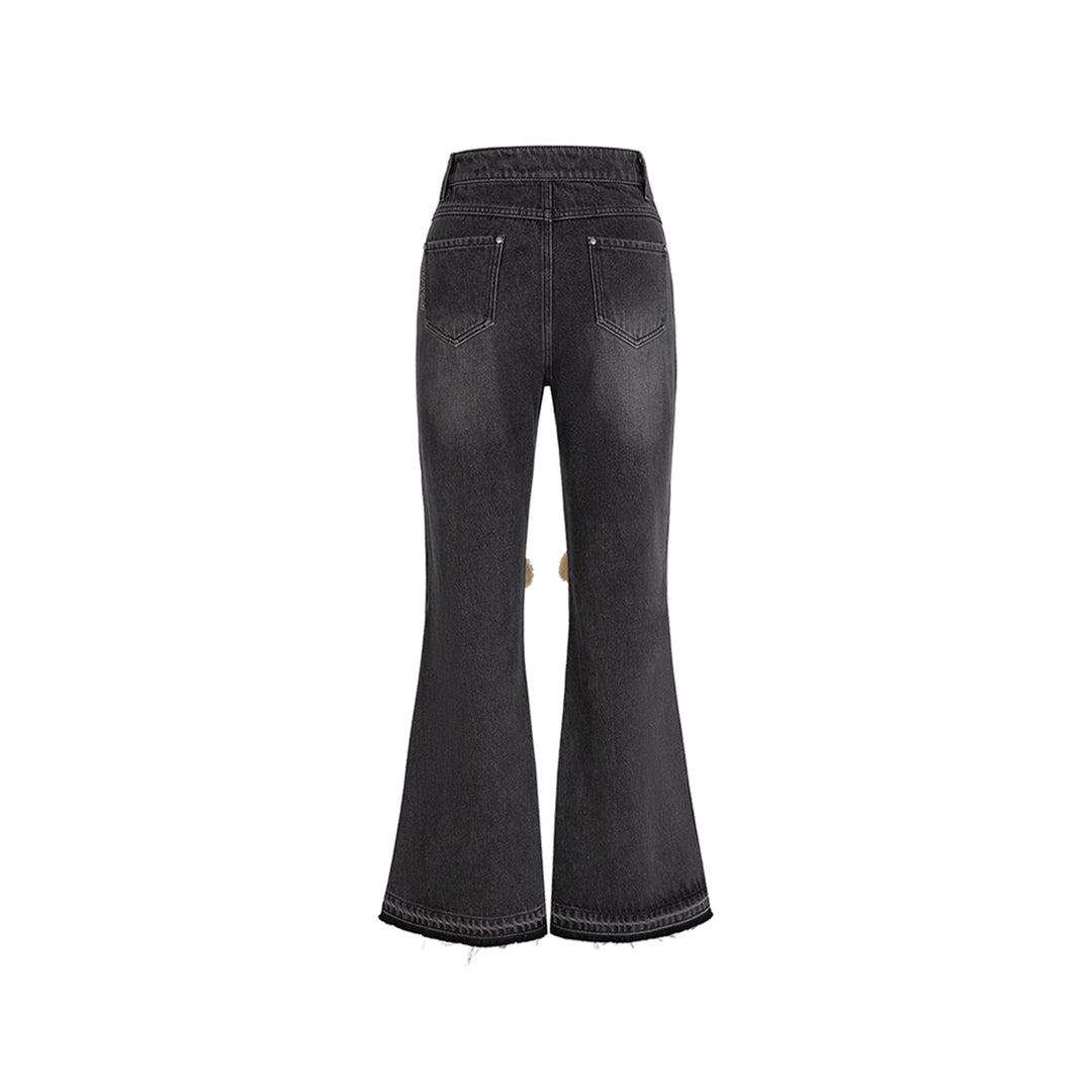 13De Marzo Plush Knee Bear Flare Jeans Washed Black