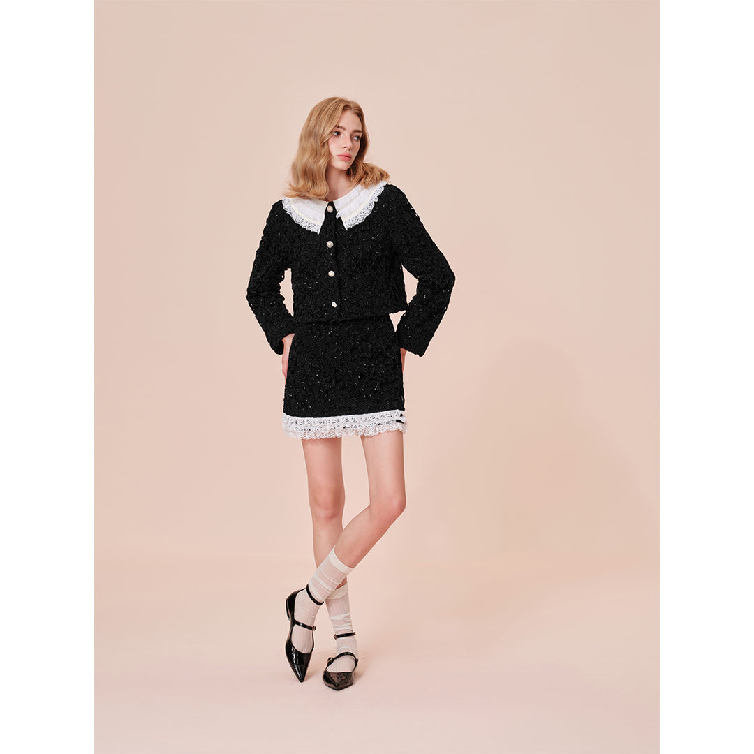 Rocha Roma Detachable Lace Collar Short Jacket Black