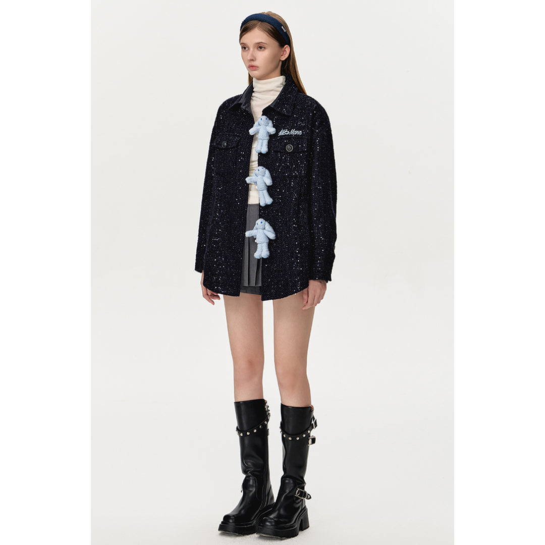 13De Marzo Doozoo Sequin Tweed Shirt Jacket Dark Blue