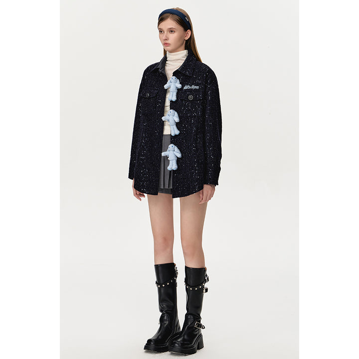 13De Marzo Doozoo Sequin Tweed Shirt Jacket Dark Blue