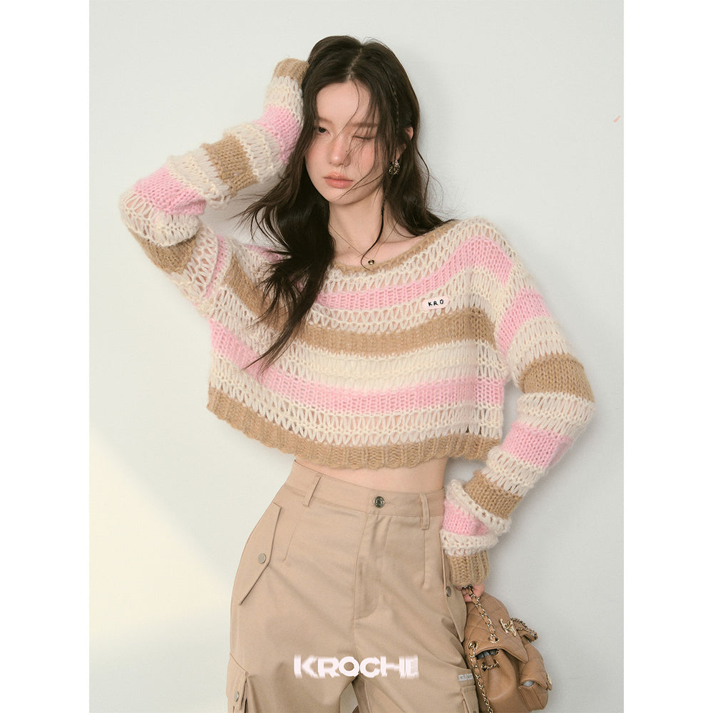 Kroche Color Blocked Hollow Knitted Sweater - Mores Studio