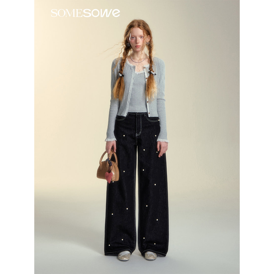 SomeSowe Pearl Wide-Leg Denim Pants Black