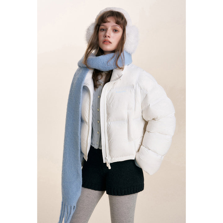 Kroche Stand Collar Short Down Jacket White