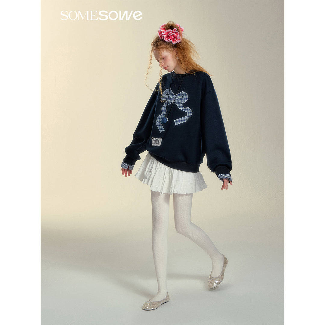 SomeSowe Origami Bow Embroidery Sweatshirt Blue