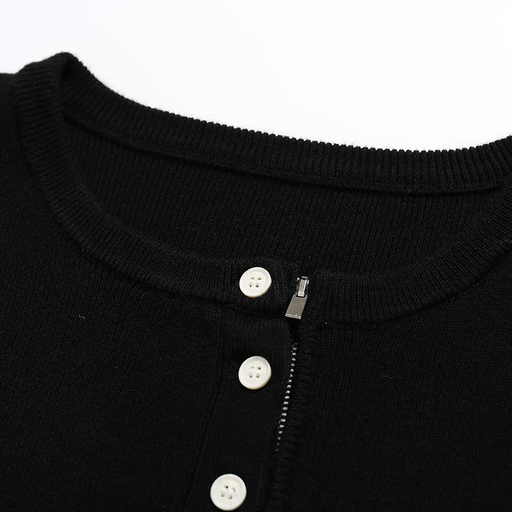 SomeSowe Double Placket Knit Top Black - Mores Studio