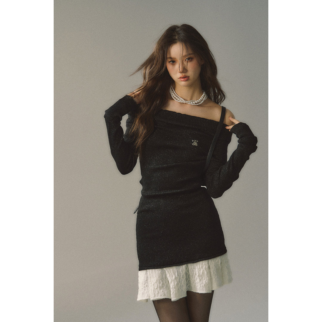 Via Pitti Color Blocked Shiner Knit Patchwork Dress Black - Mores Studio