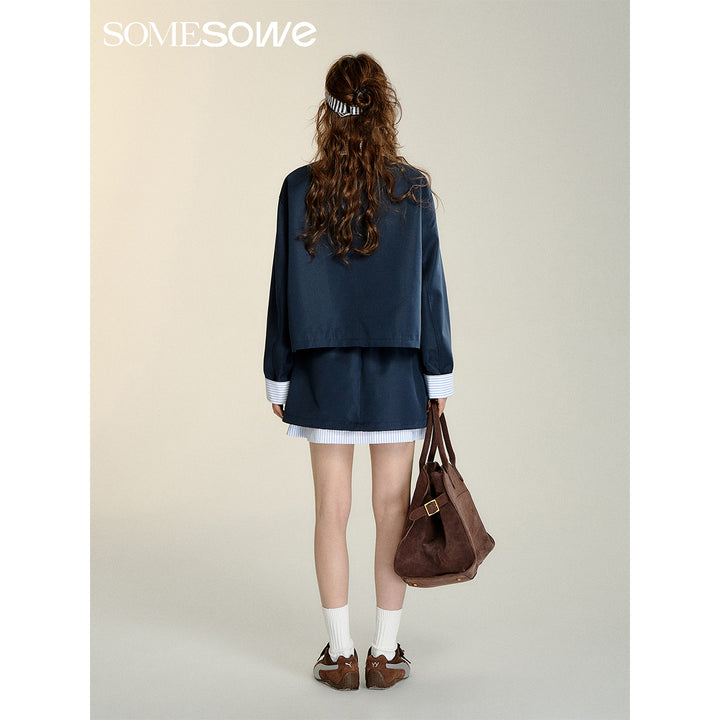 SomeSowe Fake-2-Piece Striped Patchwork Jacket