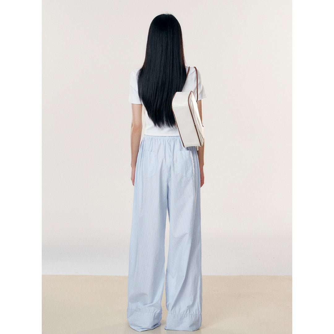 Liilou Vertical Striped Wide-Leg Casual Pants Blue