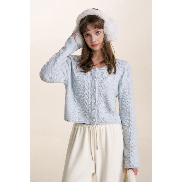 Kroche Blended Woolen Embroidery Twist Cardigan Blue