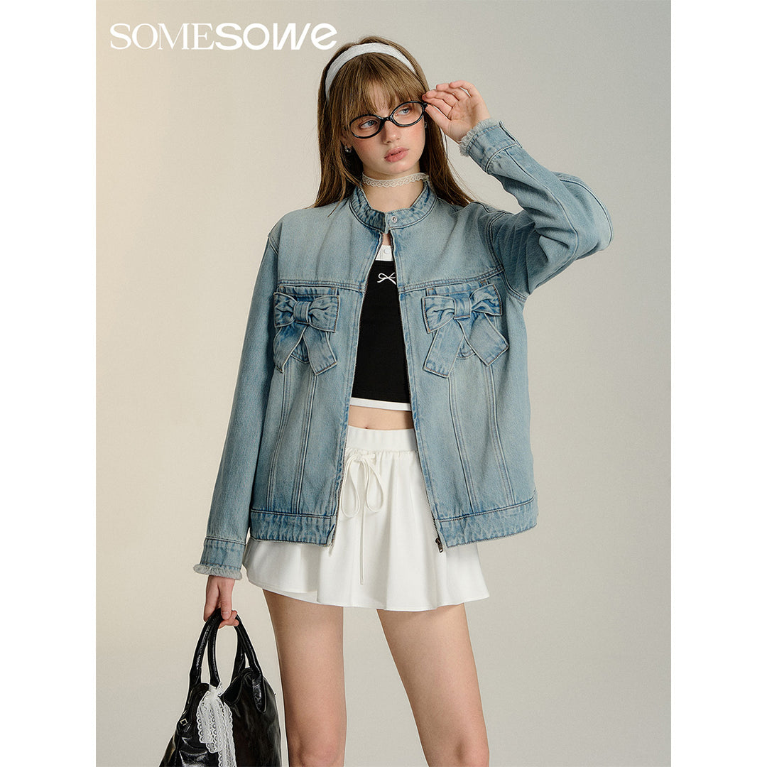 SomeSowe 3D Bow Locomotive Denim Jacket Blue