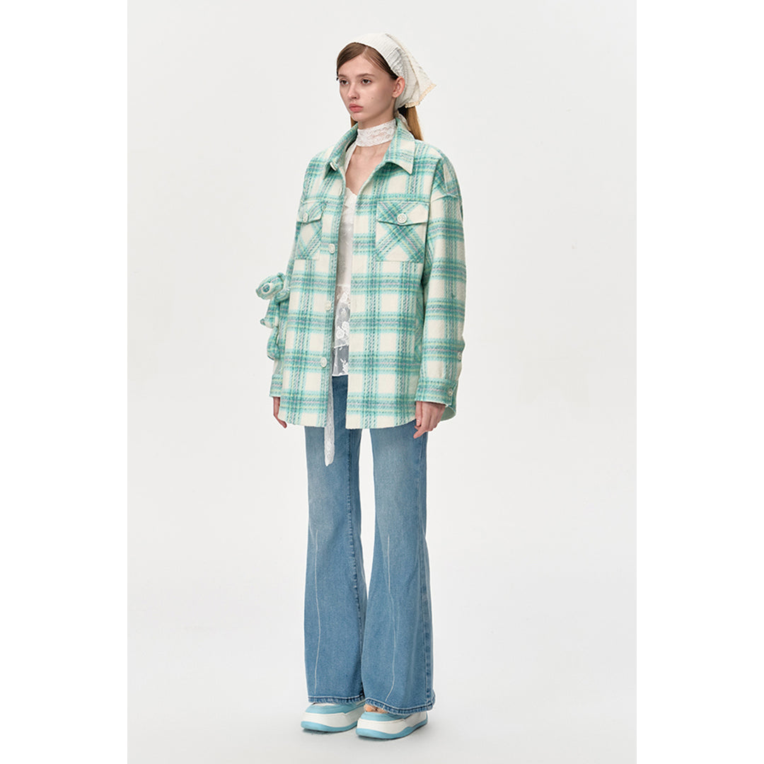 13De Marzo Plaid Bear Shirt Coat Green