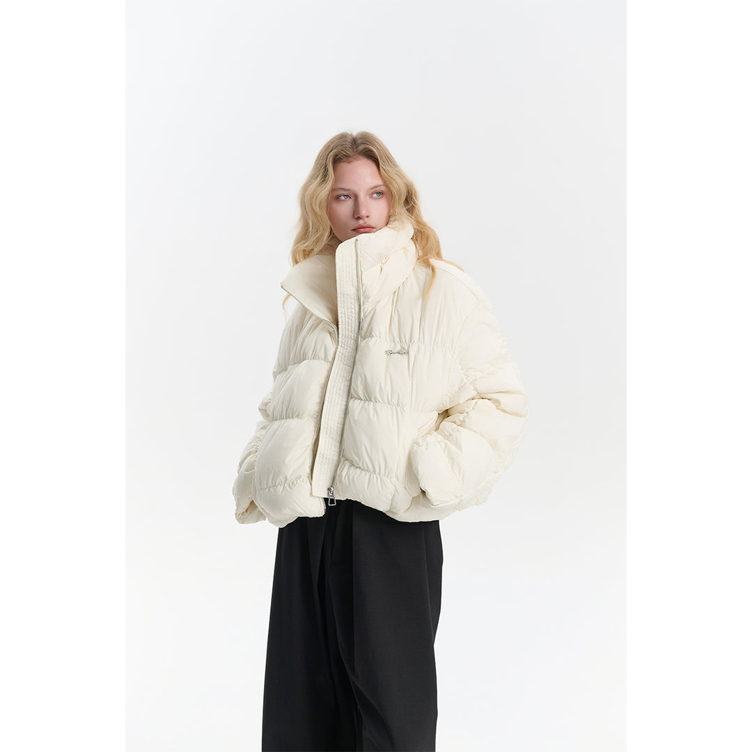 Three Quarters Checkered Lapel Short Down Jacket White