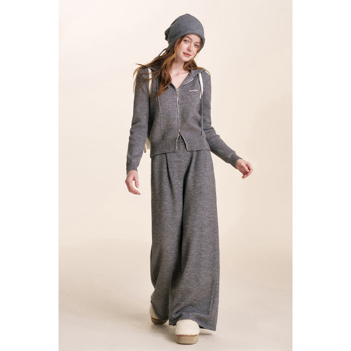 Kroche Blended Woolen Elastic-Waist Knit Pants Gray