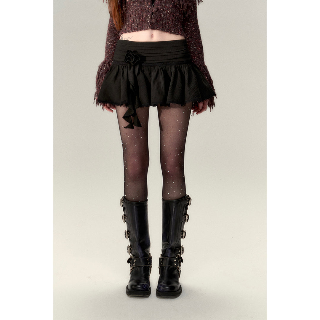 Via Pitti Detachable 3D Lace Rose Mini Skirt Black - Mores Studio