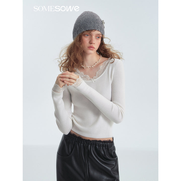 SomeSowe Lace Patchwork Basic Top White