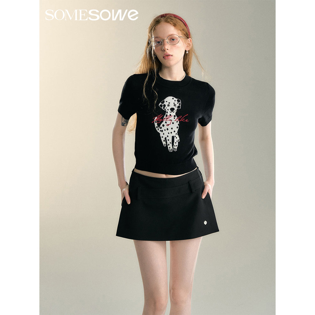 SomeSowe Spotted Puppy Print Knit Top Black