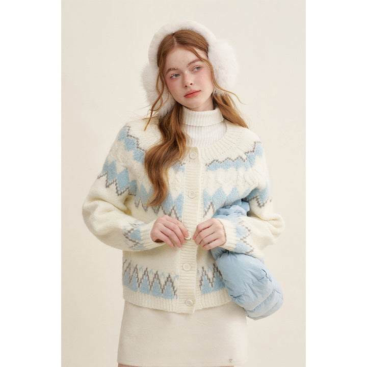 Kroche Fair Isle Jacquard Woolen Knit Cardigan