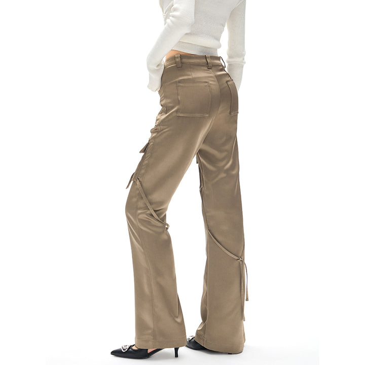 NotAwear Glossy Satin Flare Cargo Pants - Mores Studio