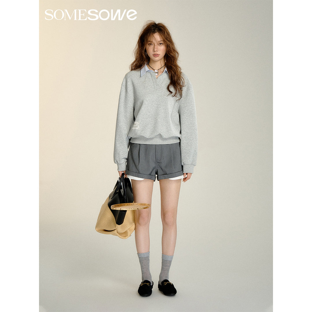 SomeSowe Fake-2-Piece Patchwork Casual Shorts