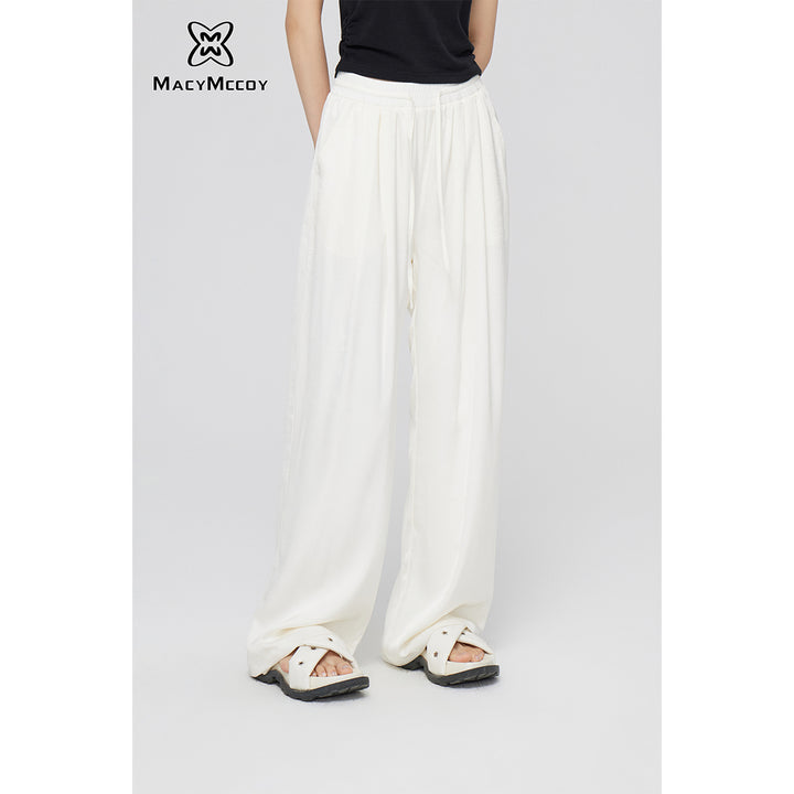 MacyMccoy Ice Silk Drawstring Wide-Leg Pants Off-White