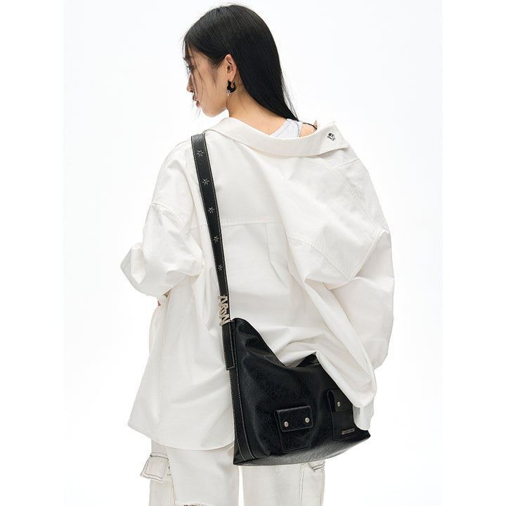 NotAwear Logo Embroidery Casual Oversized Shirt White - Mores Studio