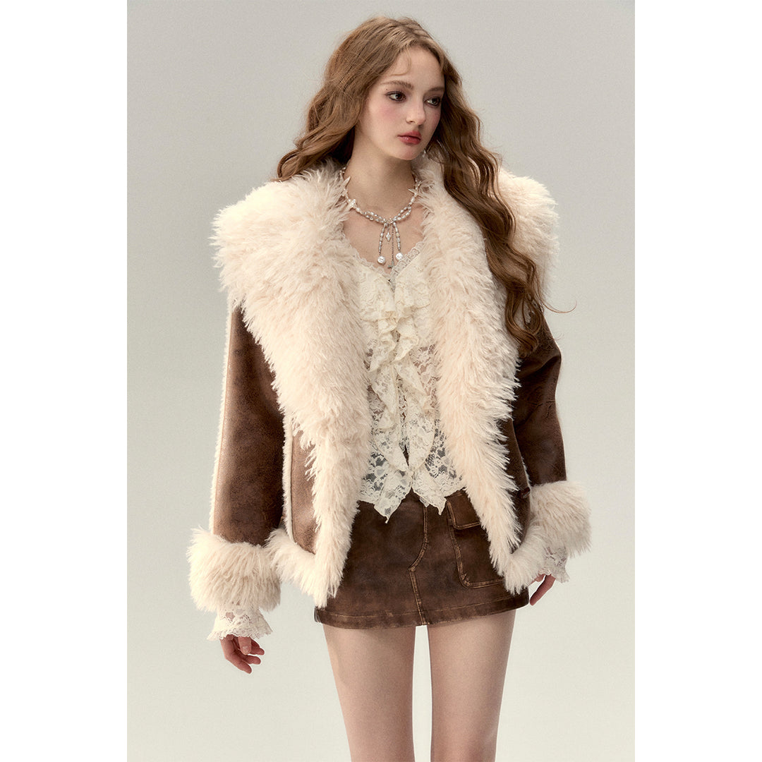 Via Pitti Rabbit Fur Faux Leather Thick Jacket - Mores Studio