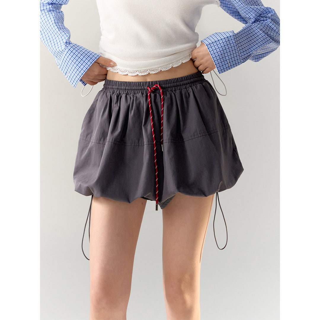 AsGony High Waist Drawstring Cargo Skirt Gray