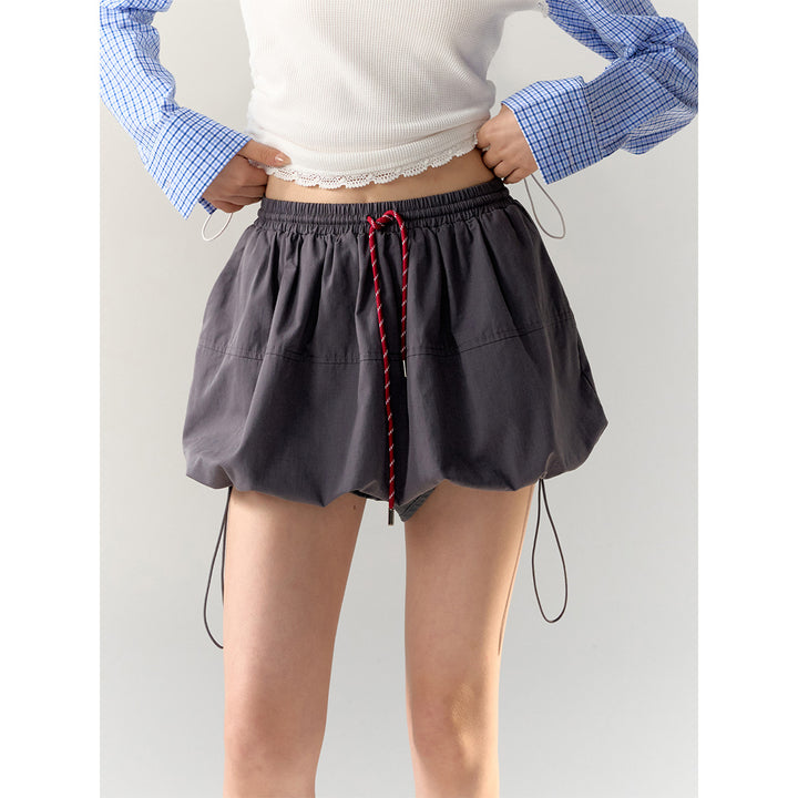 AsGony High Waist Drawstring Cargo Skirt Gray