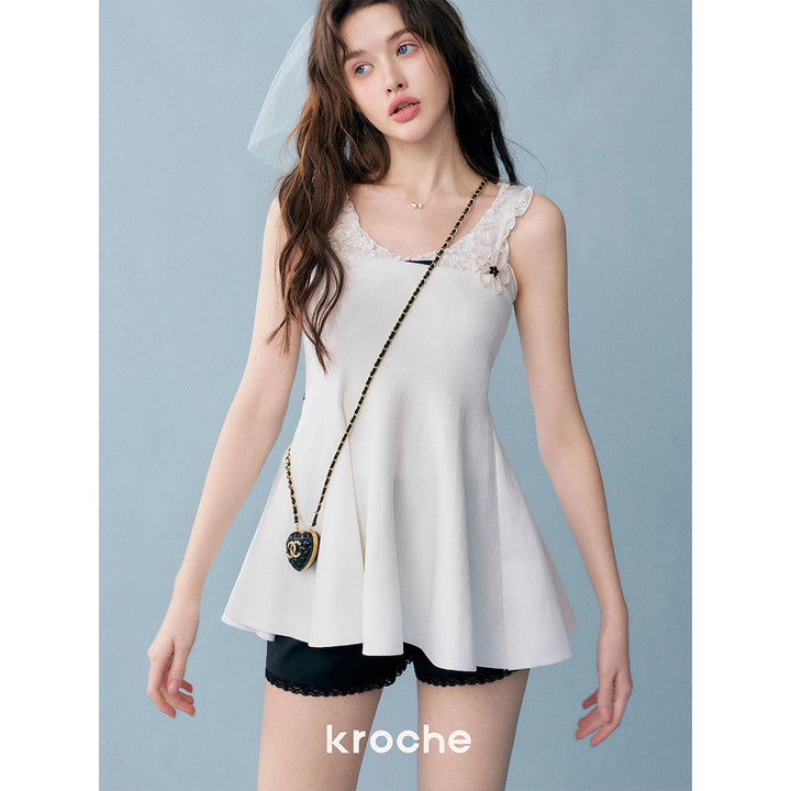 Kroche Pearl Flower Knitted Sling Vest Top