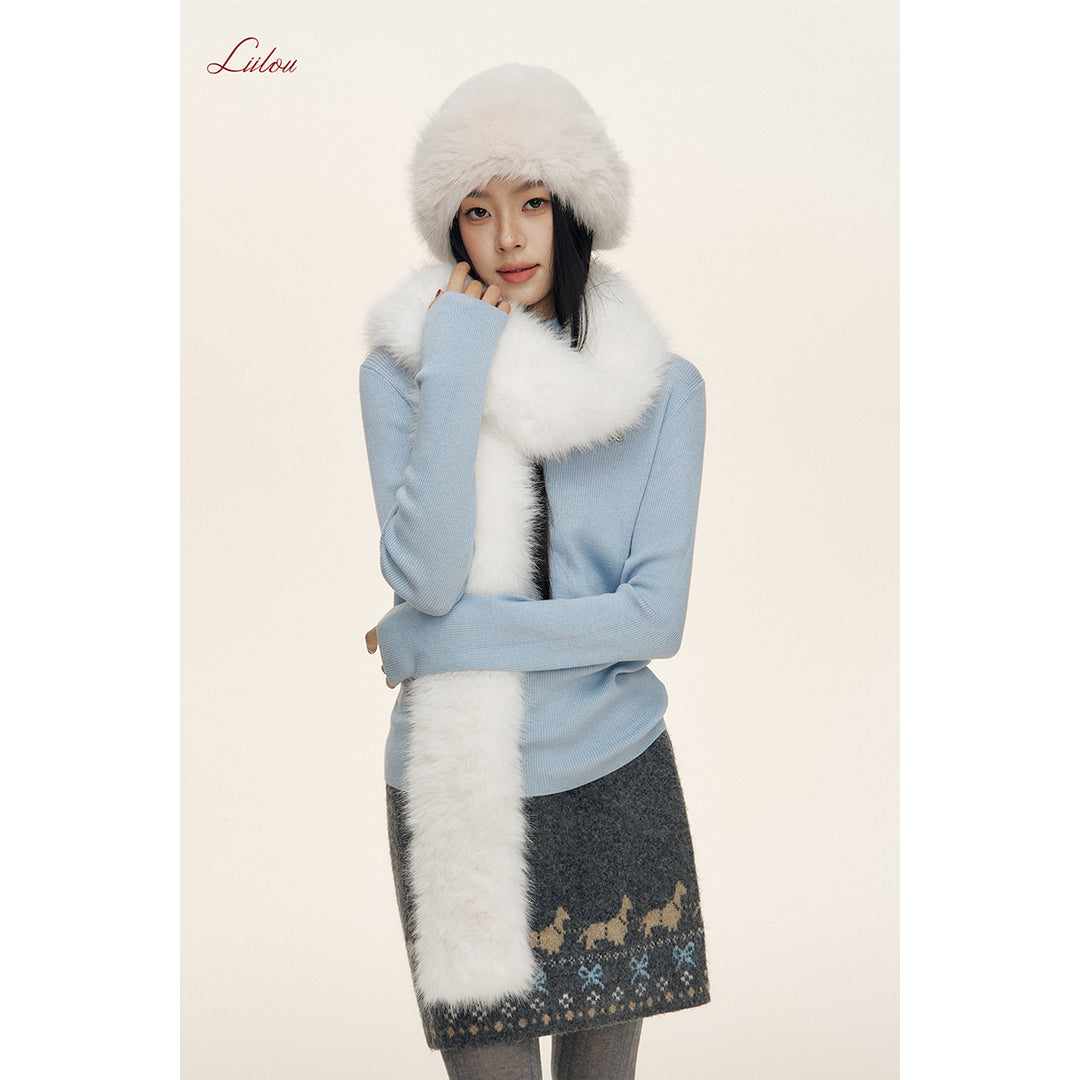 Liilou Clean-Fit High Collar Woolen Knit Top Blue