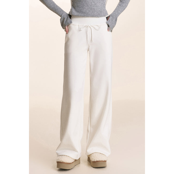 Kroche Drawstring High Waist Wide-Leg Casual Pants White