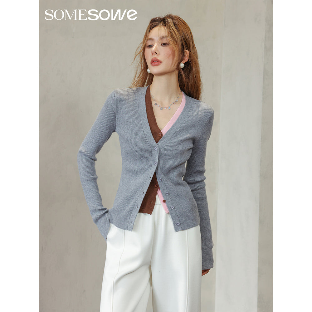 SomeSowe Fake-2-Piece Color Blocked Sweater Grey - Mores Studio