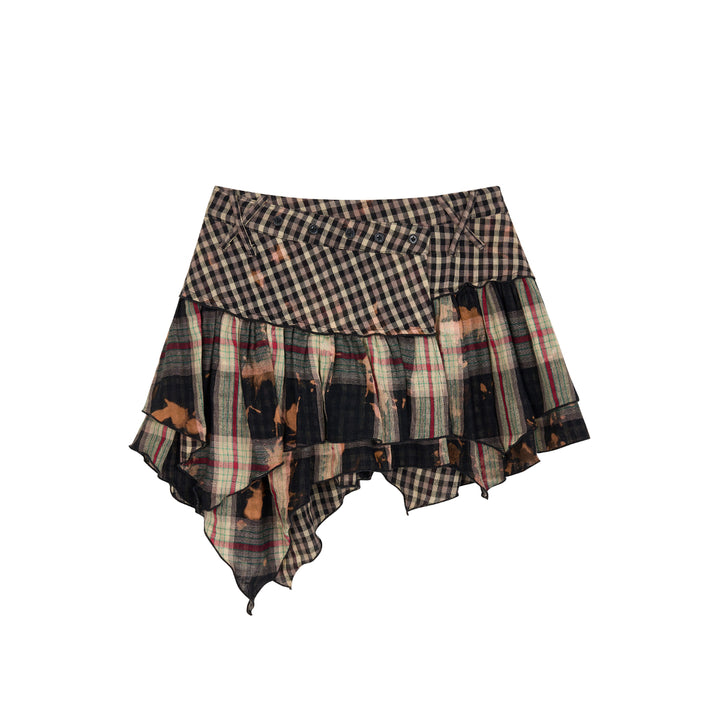 Via Pitti Vintage Checkered Irregular Cutting Skirt Black