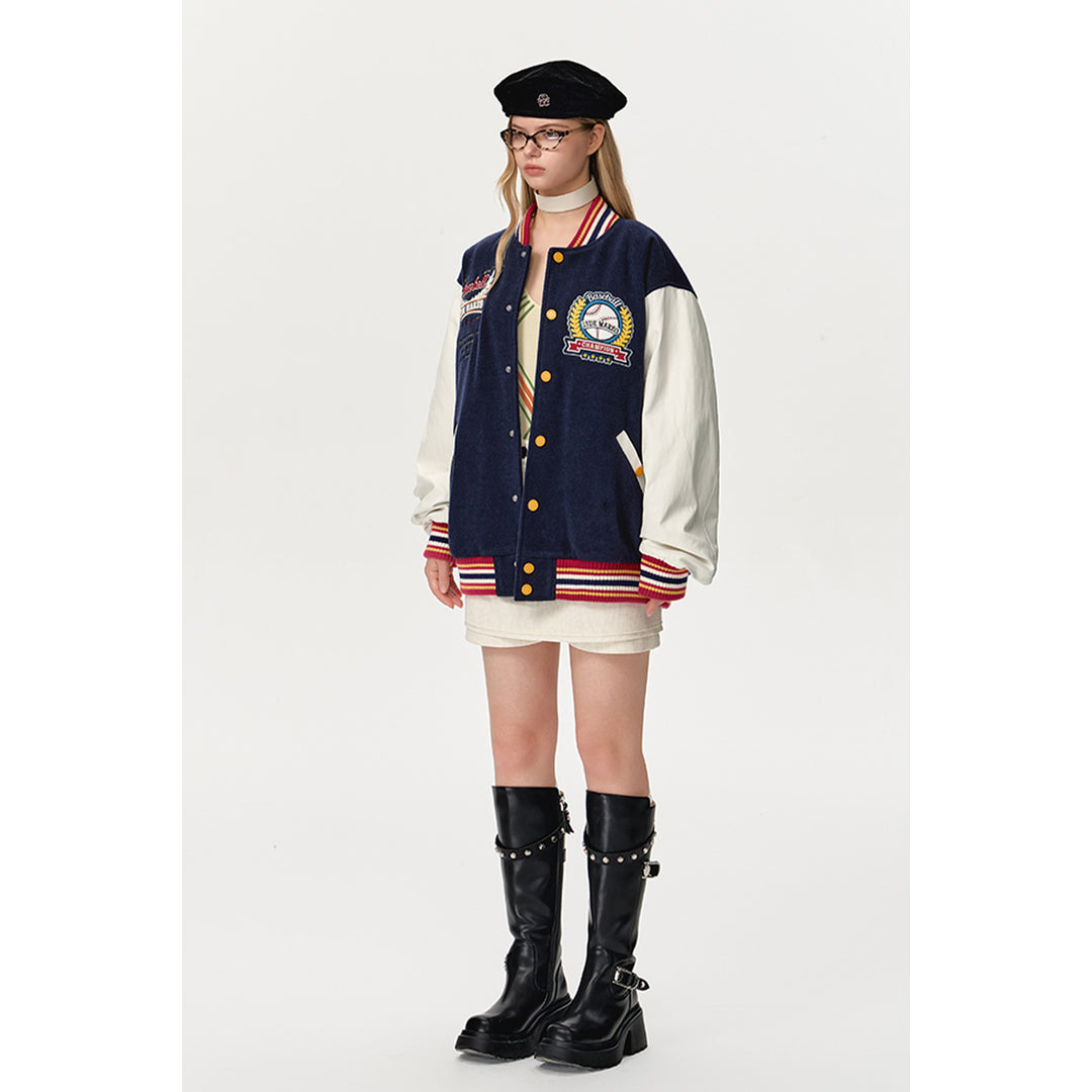 13De Marzo Color Blocked Bear Baseball Jacket Navy Blue