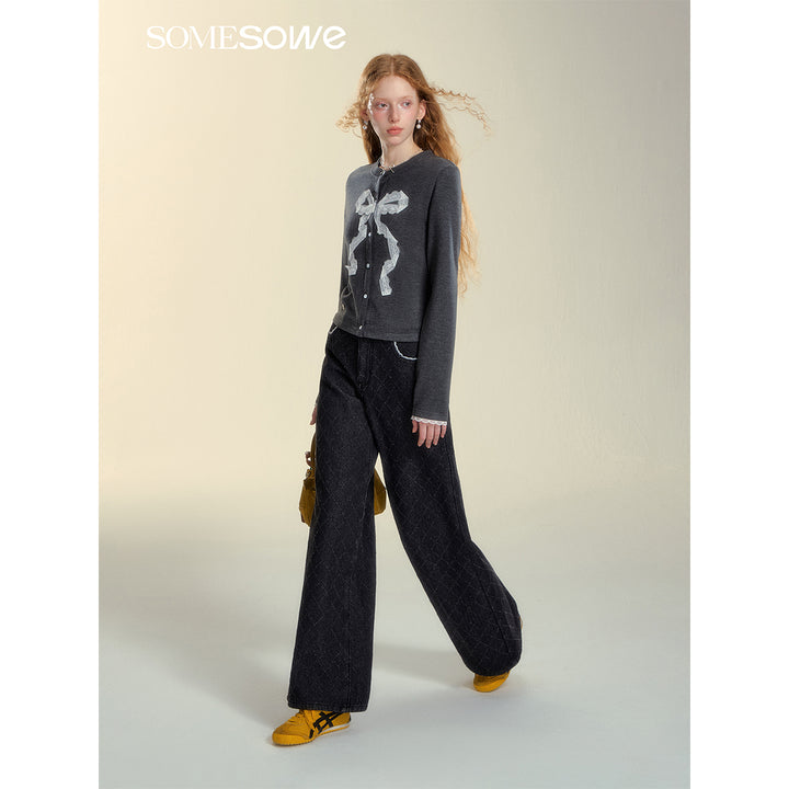 SomeSowe Checkered Jacquard Straight-Leg Jeans Black